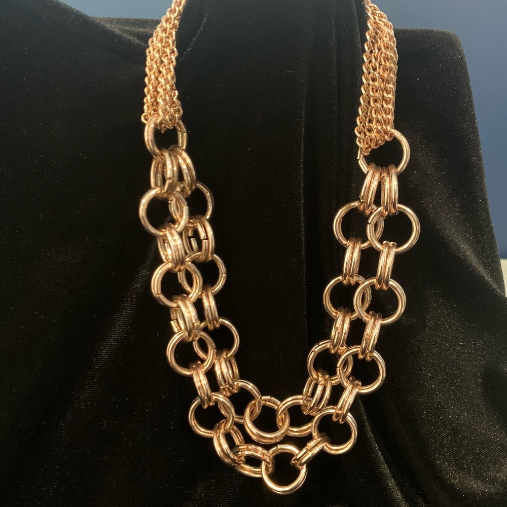 Rose Gold Toned Multi-strand Chain Statement Necklace